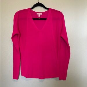 Lilly Pulitzer Sweater Lightweight V-Neck Knit Pink Long Sleeve Vibrant Soft XS
